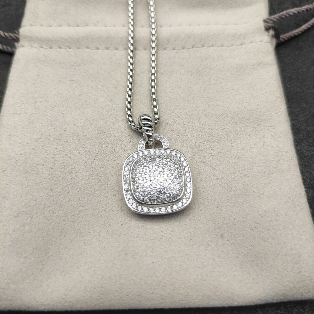 David Yurman Silver Square Diamond Necklace - Picture 2 of 8